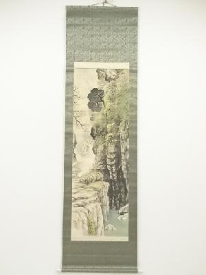 武田耕雪筆　面河渓谷秋風景図　肉筆絹本掛軸（共箱）